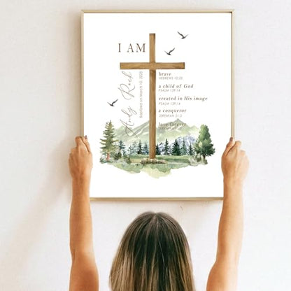 VIRAGIL Personalized Baptism Sign, Custom Cross With Name and Date, Affirmation Baptism Gift For Boy and Girl, Canvas Wall Art, 12x18 inches - color: Design 4
