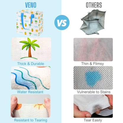 VENO 4 Pack Large Grocery Bag Reusable Shopping Bags with Hard Bottom - color: Tropical Island