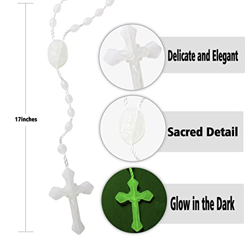 12Pcs Glow in the Dark Rosary Beads, 17 Inch Plastic Catholic Bulk Rosaries - color: Luminous