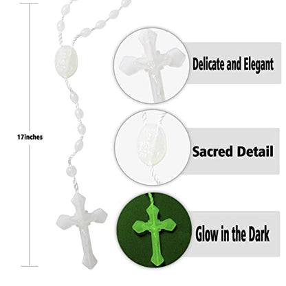12Pcs Glow in the Dark Rosary Beads, 17 Inch Plastic Catholic Bulk Rosaries - color: Luminous