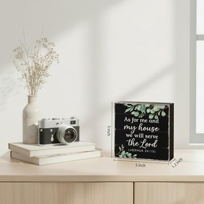 As For Me and My House Wooden Box Sign, Black, 5x5 Inch - color: Black-015