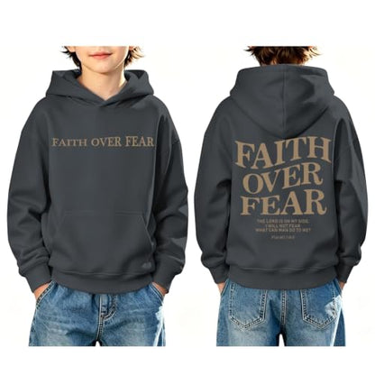 Fkatuzi Boys Christian Faith Over Fear Hoodie Kids Jesus Sweatshirt Faith Verse Bible God Religious Graphic Hoodies Pullover - color: Deep Gray, size: 7-8 Years