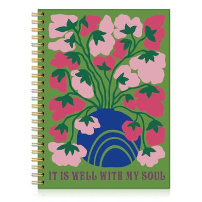 It Is Well with My Soul Hardcover 160 Pages Lined Spiral Notebooks, Christian Bible Journal Notebooks, Coquette Christian Scripture Office Inspirational Supplies Gifts for Women Coworker Mentor - color: Multi & Green & Red