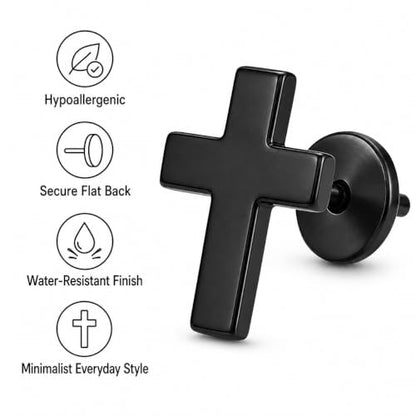 Stainless Steel Stud Earring for Women, Black Fashion Jewelry with Cubic Zirconia, Push Back Closure, Heart, Star, Moon, Butterfly, Cross and Minimalist Styles