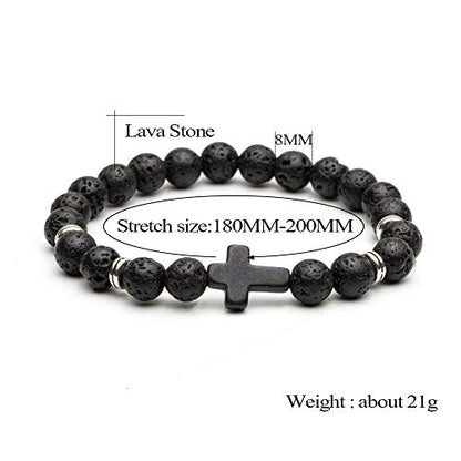 Softones 4PCS Cross Beads Bracelet for Men Women 8mm Healing Lava Stone Stretch Bracelets,7.5" - color: D:4Pcs a set