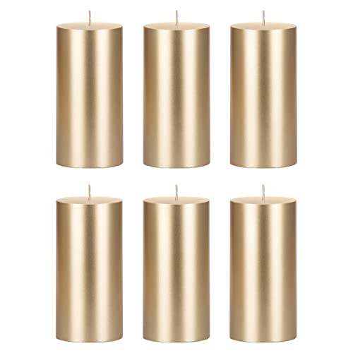 Mega Candles 6 pcs Unscented Solid Gold Pillar Candles, Hand Poured Premium Wax Candle 3 Inch x 6 Inch, Home Décor, Spas, Weddings, Occasions, Party, Centerpieces, Holidays, Vigils, Prayers - color: Gold, size: 6 Pieces
