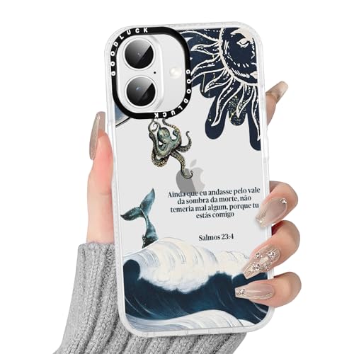 for iPhone 16 6.1'' Clear Ocean Christian Phone Case, Cool Octopus Whale Wave Jesus Bible Verse Design, Shockproof Anti-Yellowing with Camera Protective Cover for Woman Girls - color: Octopus Wave Bible, size: iPhone 16