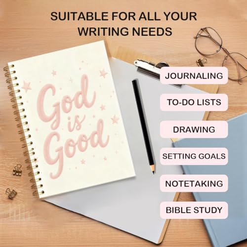 Pink Coquette Christian Spiral Notebook 5.5x8.3 Inch, God Is Good Lined Journal for School Work, Cute Religious Gifts for Women Teen Girls - color: God