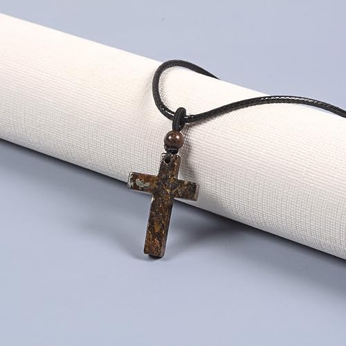 Justinstones Natural Gemstone Carved Cross Reiki Chakra Pendant Necklace 22 Inch - color: 30mm Bronzite