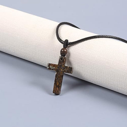 Justinstones Natural Gemstone Carved Cross Reiki Chakra Pendant Necklace 22 Inch - color: 30mm Bronzite