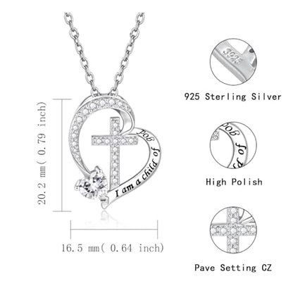 MANBU Sterling Silver Cross I am a Child of God Necklace for Girls - style: 04-April