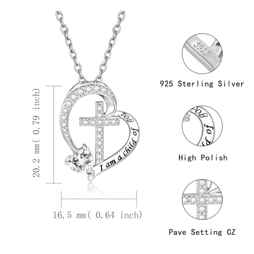 MANBU Sterling Silver Cross I am a Child of God Necklace for Girls - style: 04-April