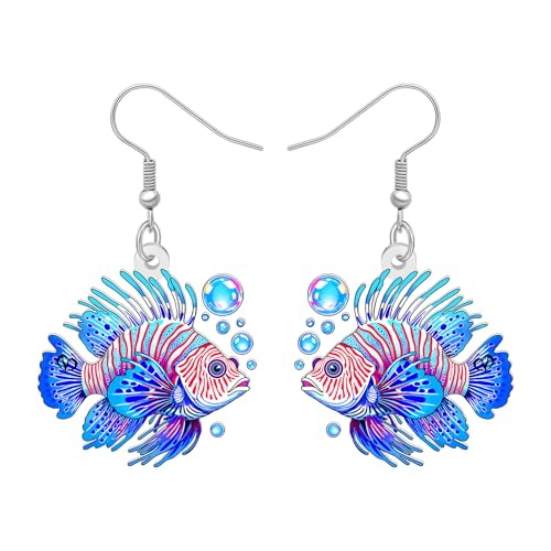 DUOWEI Novelty Cartoon Tropical Betta Fish Acrylic Earrings Colorful Marine Life Drop Dangle Jewelry Gifts - color: Blue