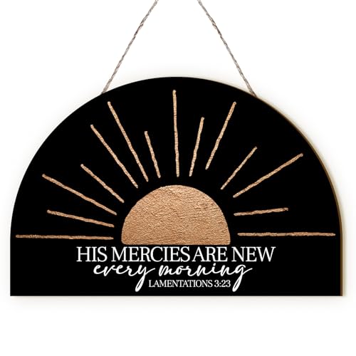 MOTERMATE Christian His Mercies are New Every Morning Sign Decor, Christian Sun Bible Verses Front Porch Door Decor, Religious Christian Scripture Wall Hanging Decor Art for Prayer Room, 8x10 Inch