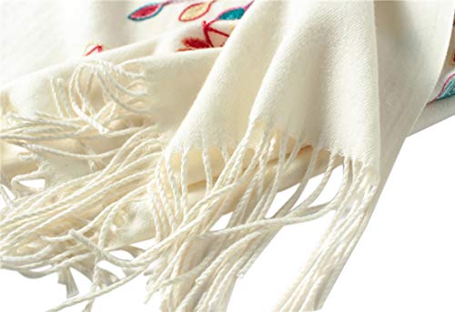 Urban CoCo Embroidered Scarf for Women, Tassel Shawl, Soft Lightweight Wrap - color: Beige