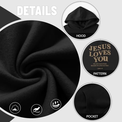 Wrenpies Christian Jesus Love You Hoodie for Men Jesus Is King Faith Religious Bible Verse Hoodies Graphic Fleece Sweatshirt - color: Black, size: X-Large