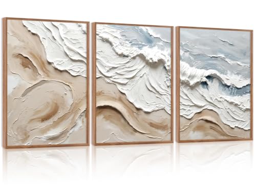 CHDITB 3D Textured Ocean Wave Framed Wall Art, Coastal Relief Painting - color: 3d Ocean