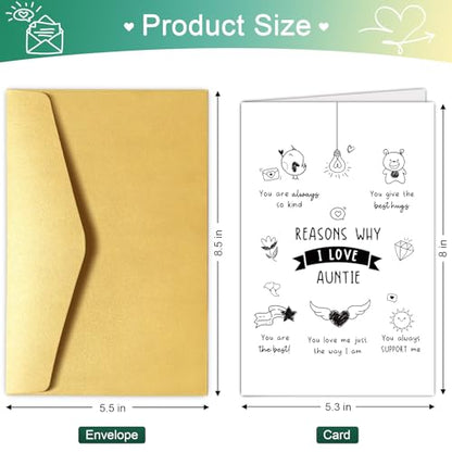 Chenive Birthday Card for Aunt Auntie, Mothers Day Card for Aunt from Niece Nephew, Christmas Cards Gifts, Appreciation Gifts from Niece Nephew, Reasons Why I Love Auntie Cards - color: Aunt Birthday