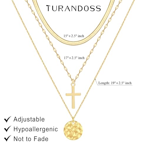 Turandoss Layered Cross Necklaces Stack for Women Girls, Christian Gift - color: Cross-Flat Snake