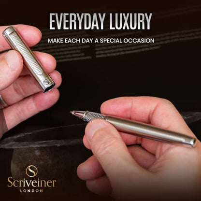 Scriveiner Stainless Steel Rollerball Pen - Stunning Luxury Metal Pen with Silver Chrome Finish, Schmidt Ink Refill, Best Roller Ball Pen Gift Set for Men & Women - color: 16. Stainless Steel with Chrome