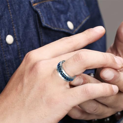 Mens Fidget Rings Anxiety Ring for Men 6mm 8mm Chain Spinner Ring Size 5-14 - color: Silver Blue