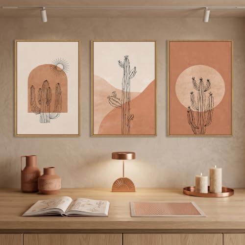 Large Boho Minimalist Cactus Framed Canvas Wall Art Set -24"x36"x3 - color: Boho Minimalist Wall Art, size: 24"L x 36"W