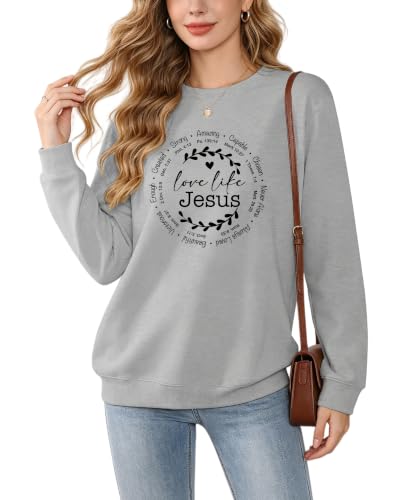 Christian Sweatshirts for Women Jesus Long Sleeve Graphic Shirts - color: Grey, size: Large