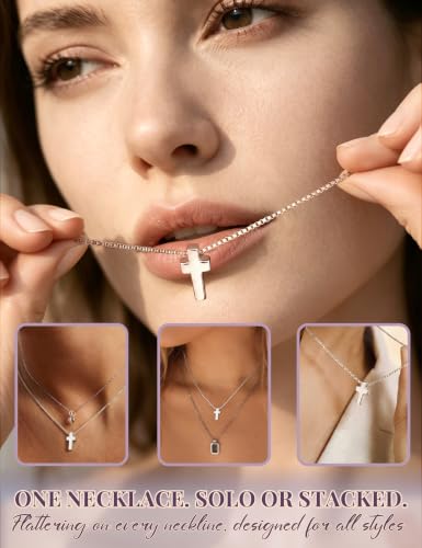 Subiceto Cross Necklace for Women,Small Sterling Silver Cross Pendant - color: Silver-Standard Cross