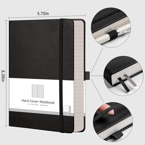 AHGXG Lined Journal Notebook, 320 Numbered Pages, A5 (5.75'' X 8.38'') - color: Black, size: A5