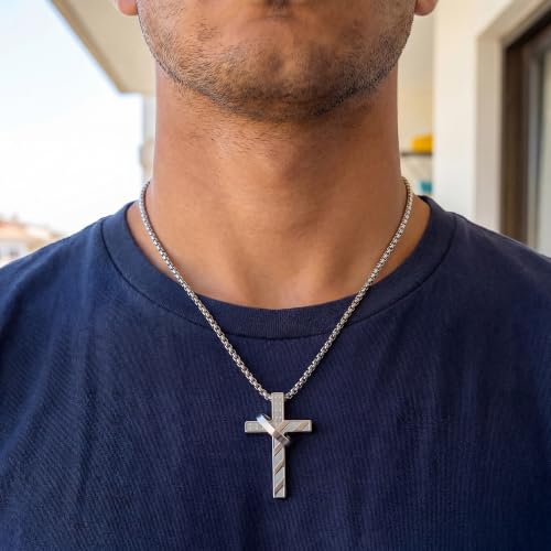 Cross Necklace for Men,Stainless Steel Ring Pendant Necklaces - color: silver, style: 19:26 with ring