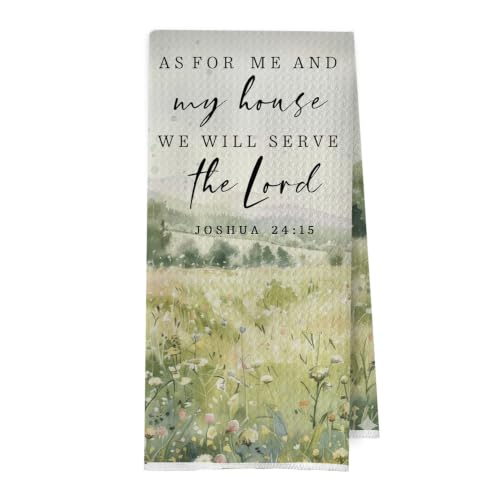 Bible Verse Kitchen Towels - Christian Gifts for Women Decorative Waffle Dish Towels, Inspirational Gifts Hand Towel, As for Me and My House We Will Serve Tea Towel, 16×24 Inches - color: Christian- 12