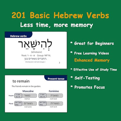 201 Basic Hebrew Verbs Flash Cards - Biblical Educational Jewish Language Learning Flashcards