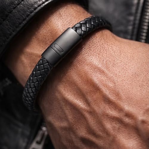 Forge & Foundry Hanover Men's Genuine Interwoven Leather Braided Bracelet - color: Black Plain, size: Small
