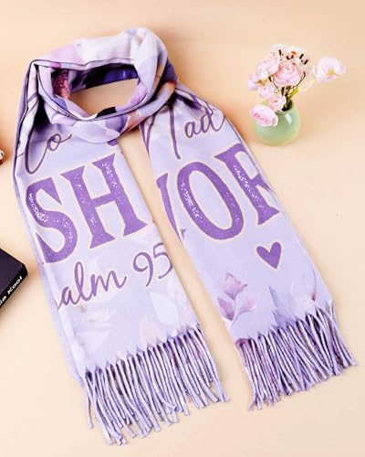 Bozidol Prayer Shawl for Women Christian Floral Cross Bible Verse Scarf Clothes for Christmas Mothers Day Birthday Gifts - color: Psalm 95:1