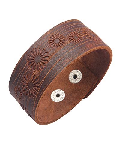 GelConnie Leather Cuff Bracelet Punk Braided Bracelets Rock Leather Wristbands Faux Mens Leather Bracelet Gothic Viking Bangle Adjustable Wrap Bracelet for Women,Men - color: Brown Leather Bracelet