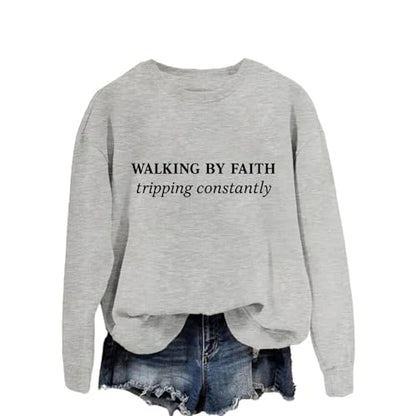 Christian Sweatshirts for Women Religious Faith Graphic Crewneck Pullover Shirts Casual Long Sleeve Inspirational Tops - color: Grey, size: XX-Large