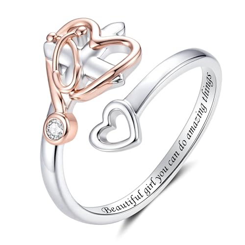 Sterling Silver Open Adjustable Ring Wrap Stack Statement Jewelry Gift - color: Beautiful girl you can do amazing things