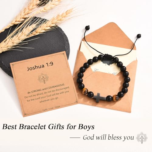 Leyung Cross Bracelet Gifts for Boys, Easter Basket Stuffers Baptism Gifts - color: Joshua 1:9