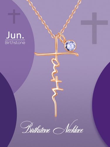Faith Necklace White/Rose/Gold Birthday Gifts for Wife Her - color: Rose Gold-06-June