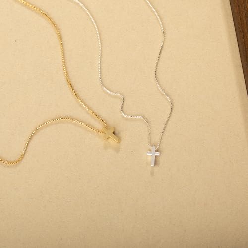 Cross Necklace for Women, Dainty 14K Gold Plated Cross Pendant Simple Long Necklaces for Women, Christian Faith Necklace Trendy Gold Jewelry Gifts for Easter - color: silver small cross necklace