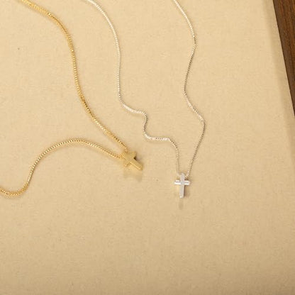 Cross Necklace for Women, Dainty 14K Gold Plated Cross Pendant Simple Long Necklaces for Women, Christian Faith Necklace Trendy Gold Jewelry Gifts for Easter - color: silver small cross necklace