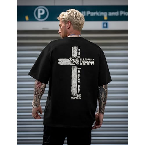 Christian Shirts for Mens Cross Jesus Graphic Tees - color: Black, size: Large
