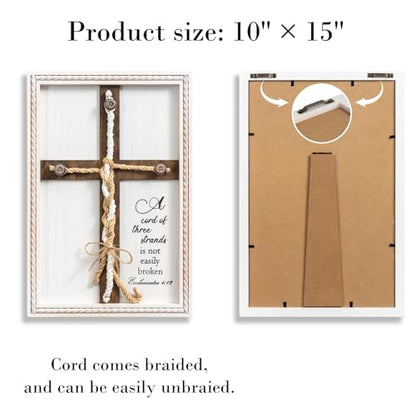 A Cord of Three Strands Wedding Ceremony Sign 10 × 15in, Unity Rope Cross Sign Braided for Wedding Unity Ceremony Idea Religious Anniversary Couple Gift for Parents, Couple, Christian, Tie God's Knot