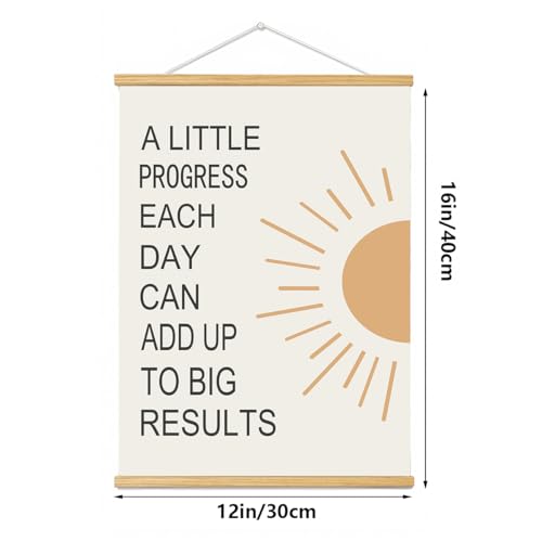 BAEMEFLE Positive Affirmations Inspirational Sunshine Wall Art, Boho Classroom Decor, Therapy Office & Classroom A Little Progress Each Day Add Up to Big Results Motivational Poster Hanger Frame for Kids Room Nursery Playroom Decor, 12x16 Inch (sun, 16"L