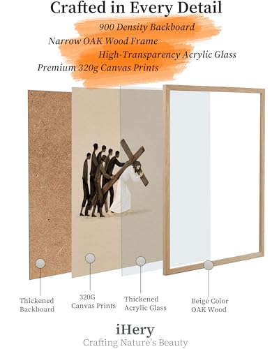 iHery 12x16in Jesus Carrying the Cross Framed Christian Wall Art - color: OAK Framed Cross, size: 16"L x 12"W