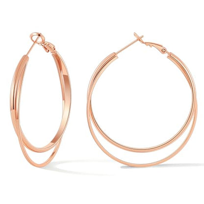 Gacimy Criss Cross Hoop Earrings for Women, 14K Gold Plated Hoops - color: Rose Gold, size: 40mm