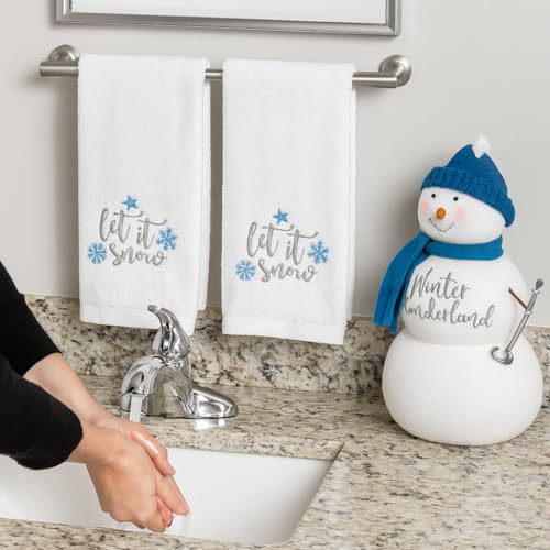Christmas White Hand Bathroom Towels Elegant Snowflakes Let It Snow, 16x26" - color: Crystal Snowflake