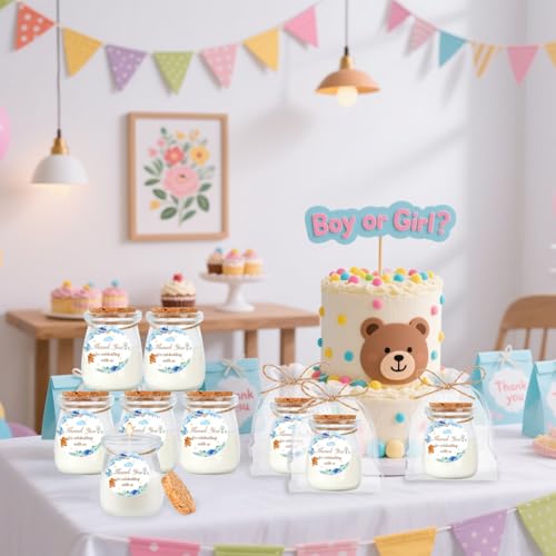 24Pcs Baby Shower Candle Party Favors Lavender Scented Glass Jars Wax Candle Bulk with Thank You Cards Organza Bags for Guests Boy Girl Birthday Gender Reveal Gift Souvenirs (Blue Bear, 24) - style: Blue Bear