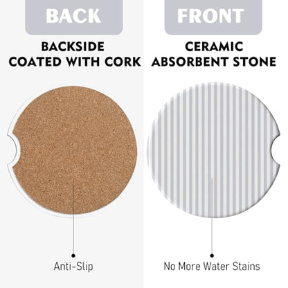 2 Pack Car Coasters for Cup Holders, Cute Car Accessories Interior (Gray Stripes) - color: Gray Stripes