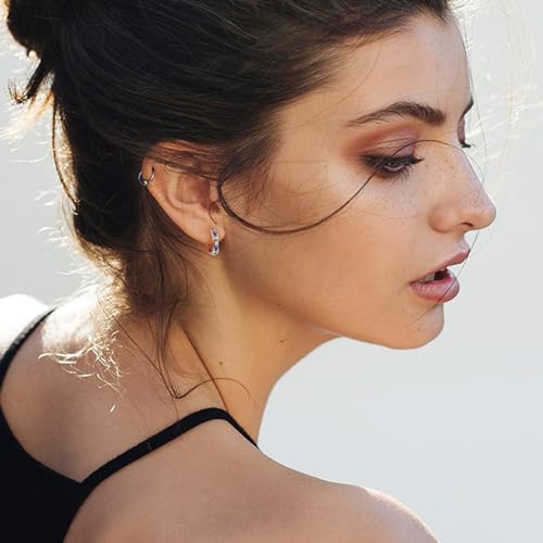 14K Gold Huggie Earrings for Women Silver Huggie Hoop Earrings Cubic Zirconia Huggie Earrings Stud Earrings Lightweight Dainty Hypoallergenic Earrings Jewelry Gifts - color: Silver Rainbow CZ Huggies